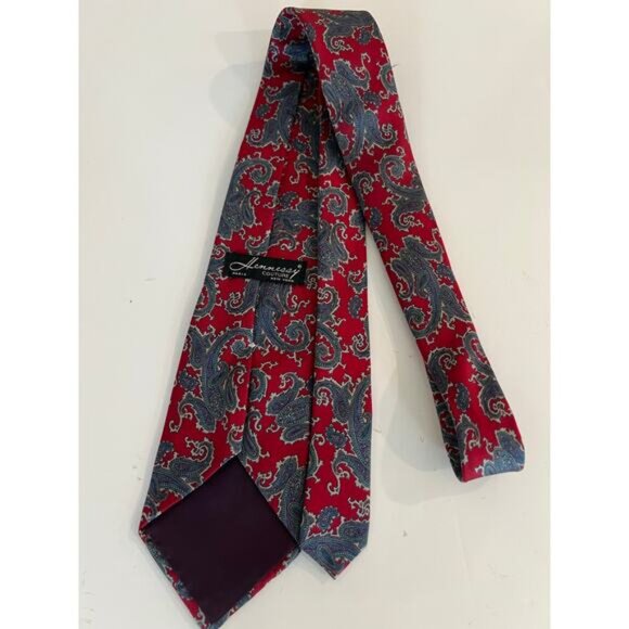 Hennessy Couture Paris Men's Silk Neck Tie Red Blue Paisley JL - Picture 3 of 8